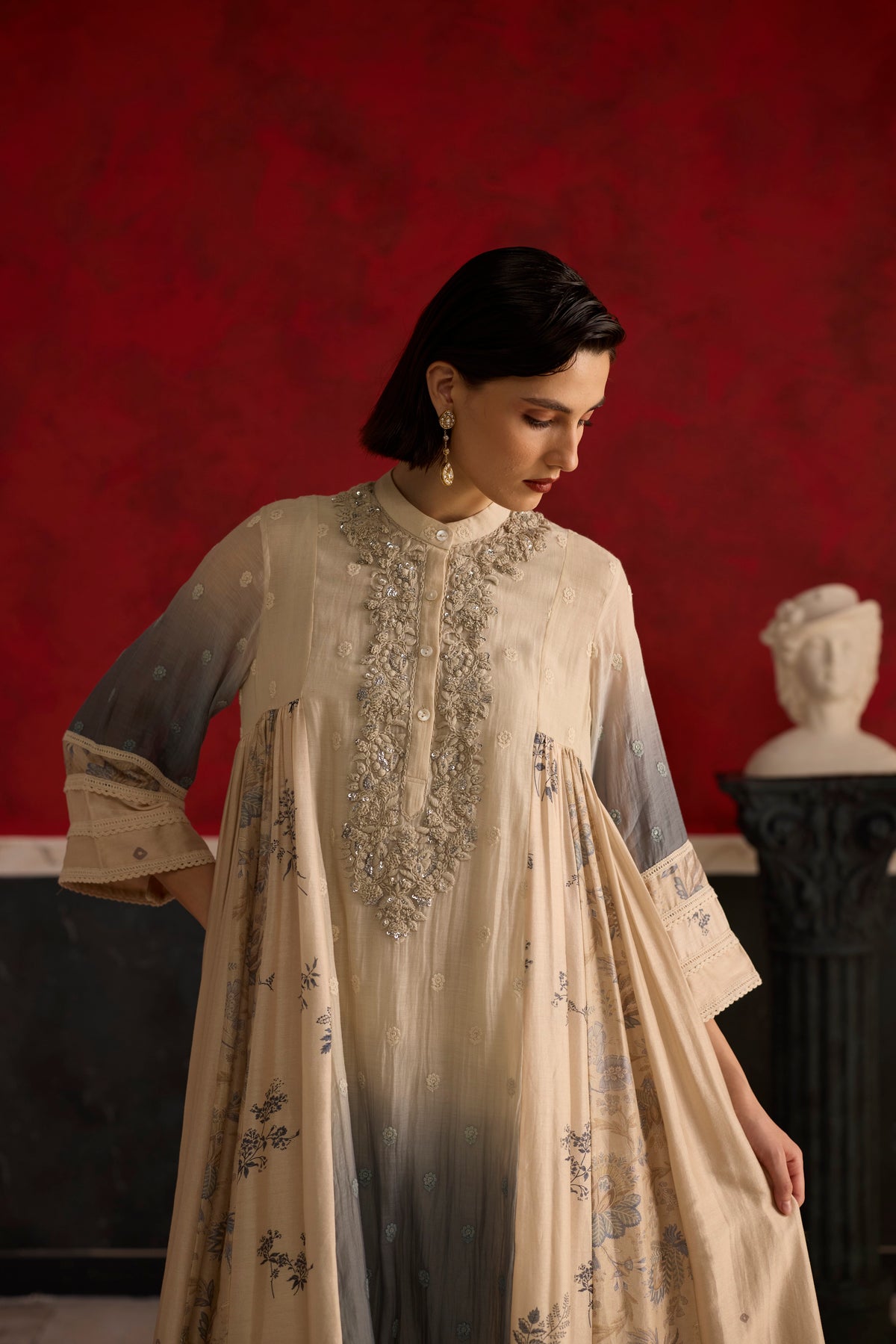 Bokashi Kurta set- Blue and Beige