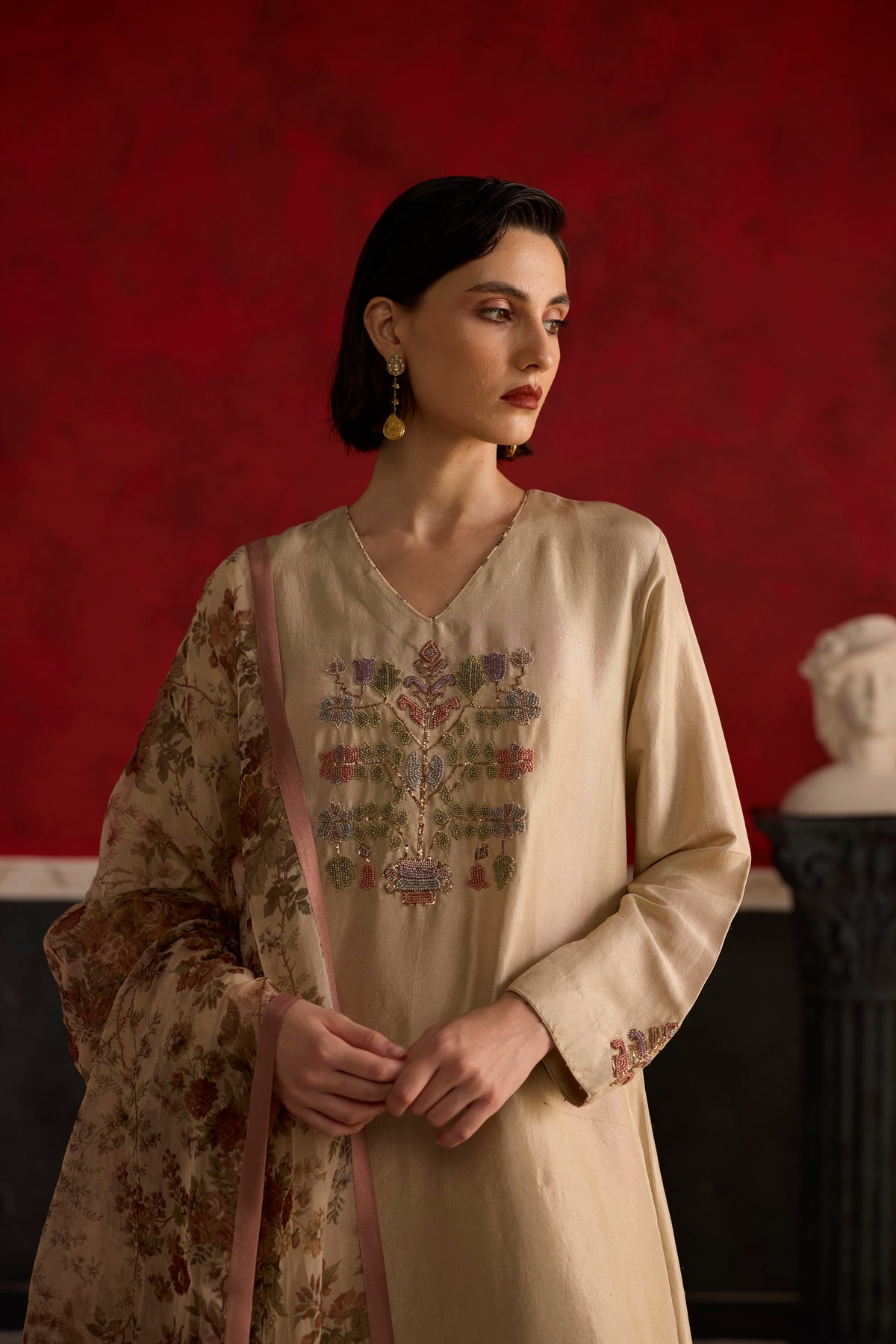 Orchid Kurta set- Beige and Peach