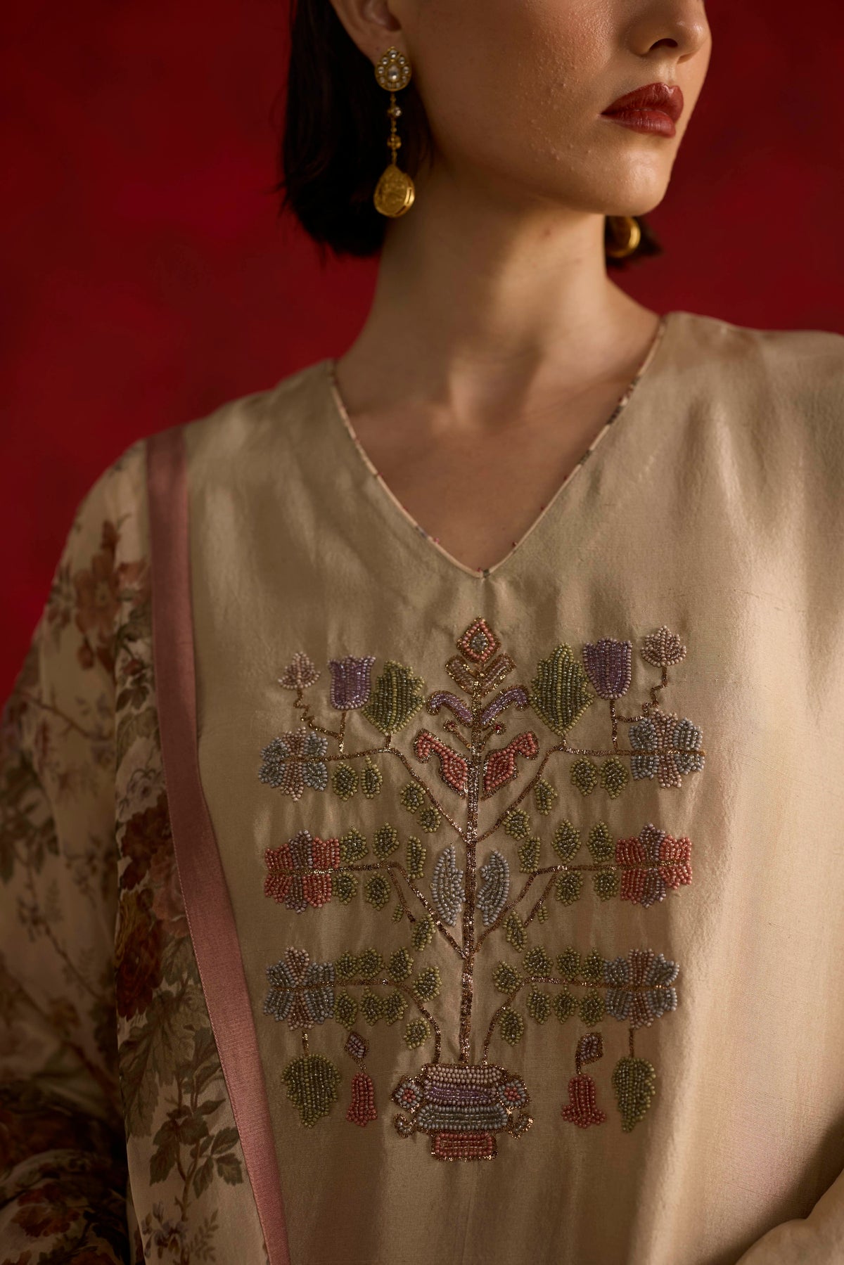 Orchid Kurta set- Beige and Peach