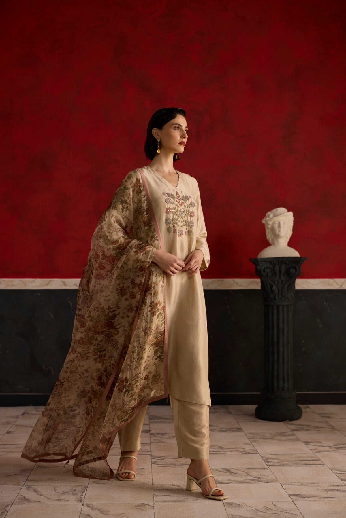 Orchid Kurta set- Beige and Peach