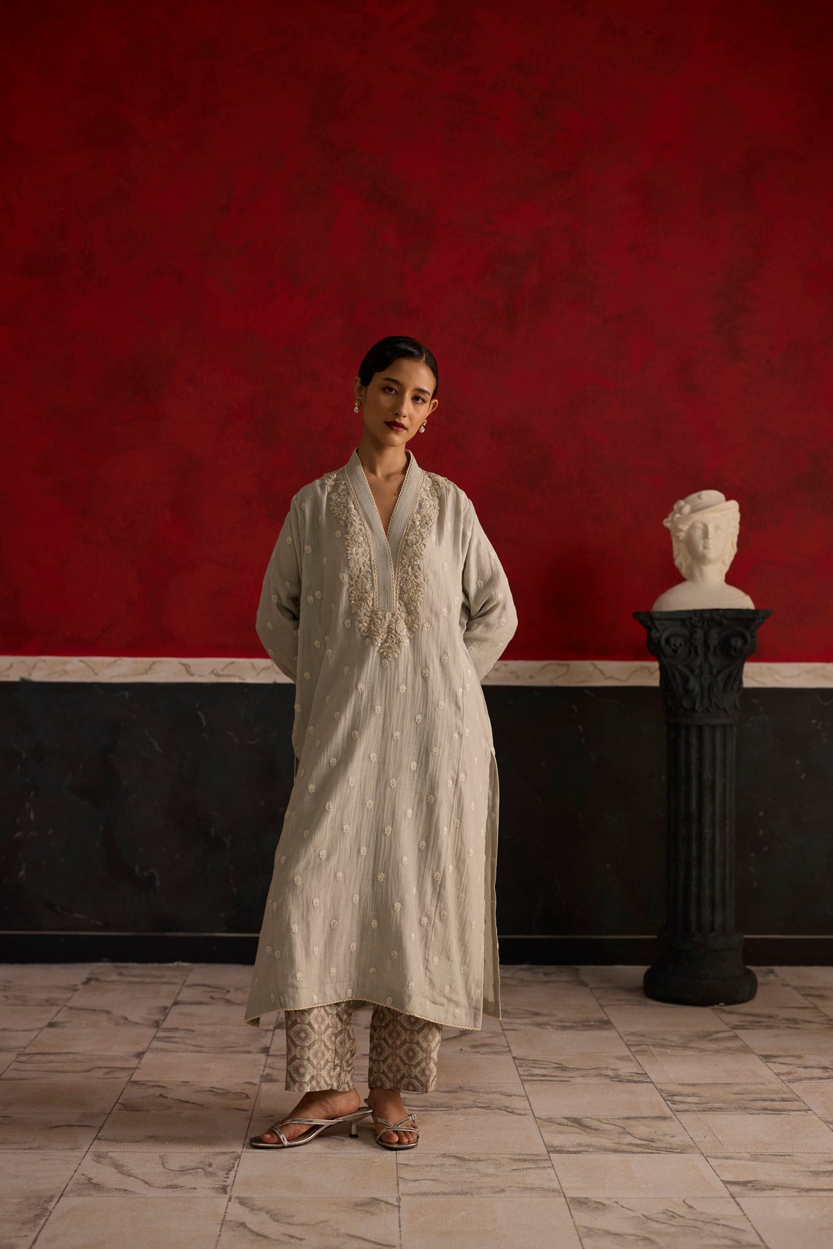 Kodo Kurta Set- Grey and Pink