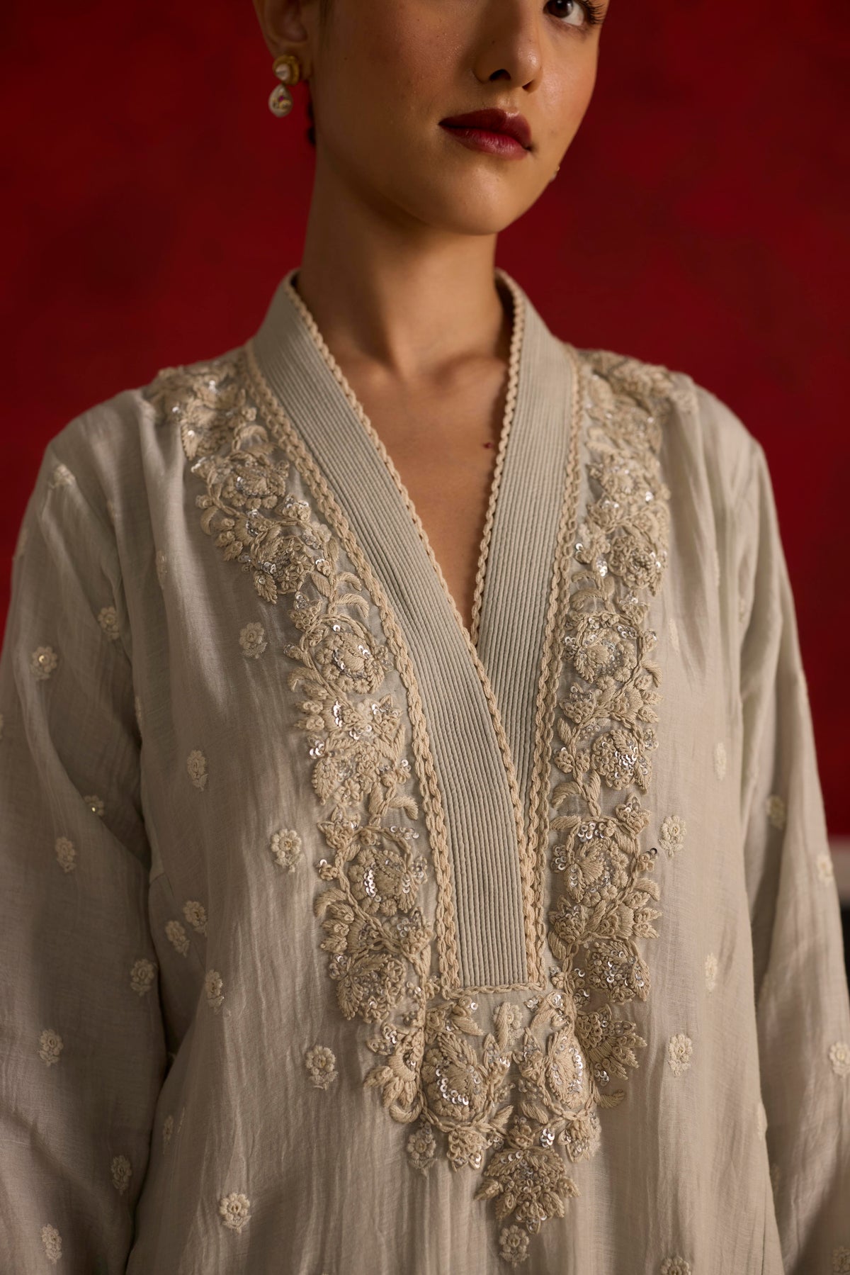 Kodo Kurta Set- Grey and Pink