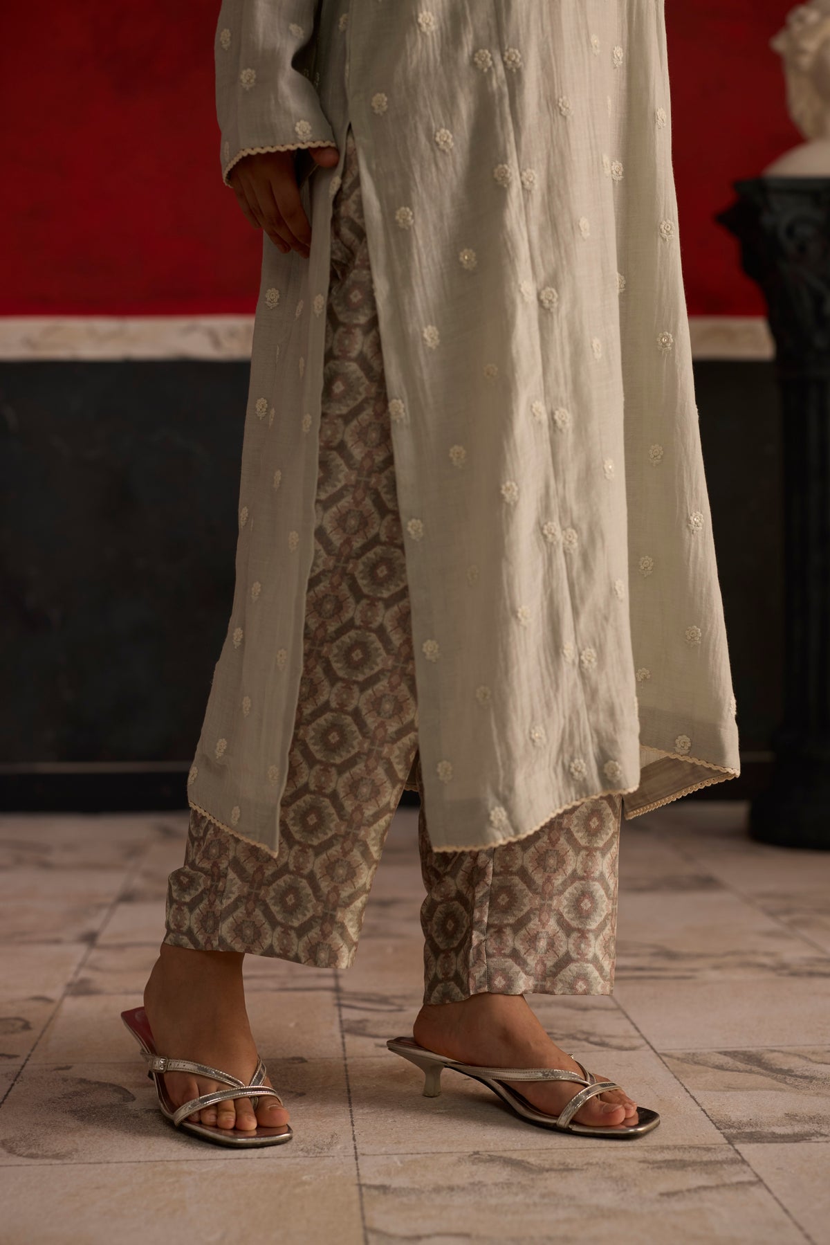 Kodo Kurta Set- Grey and Pink