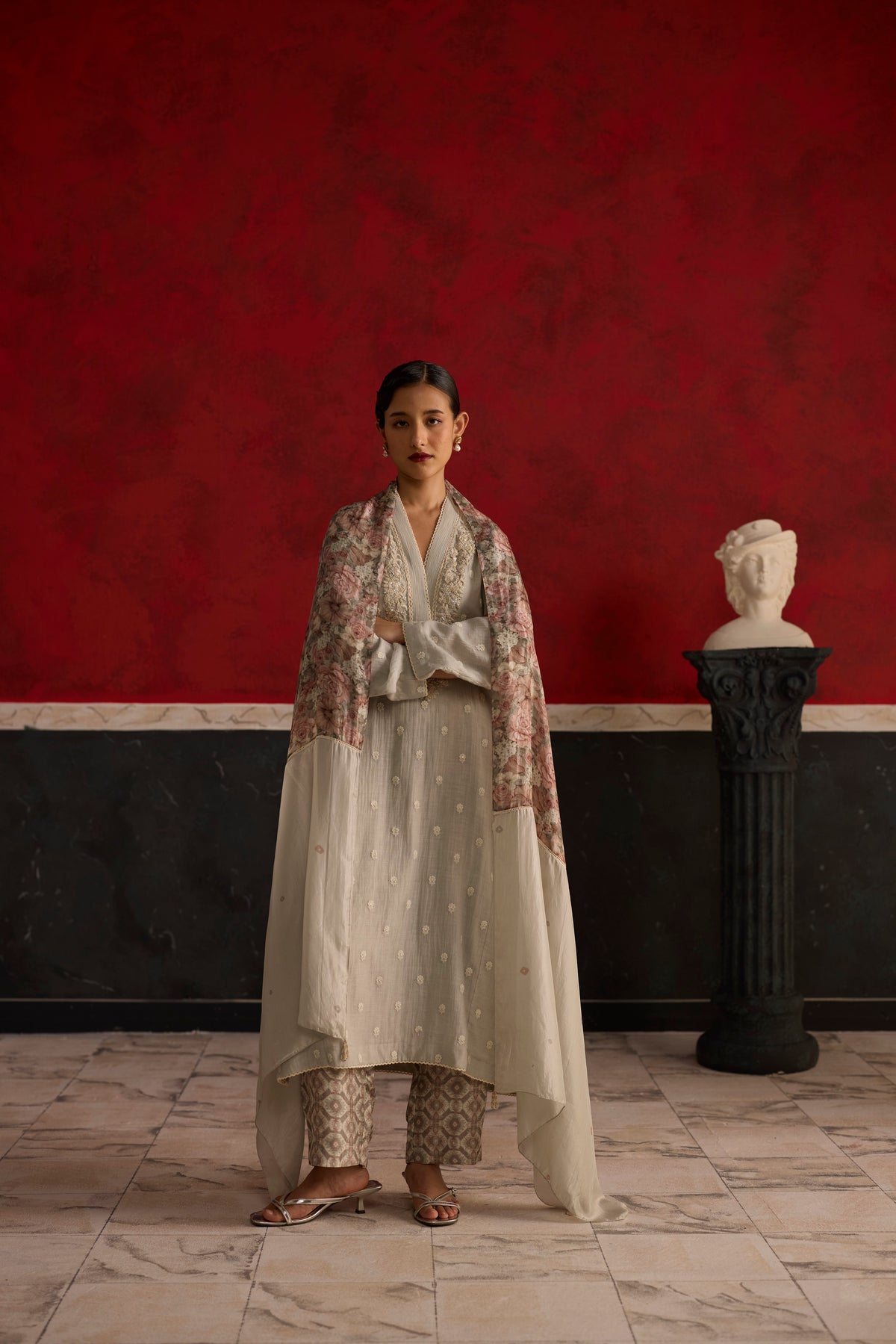 Kodo Kurta Set- Grey and Pink
