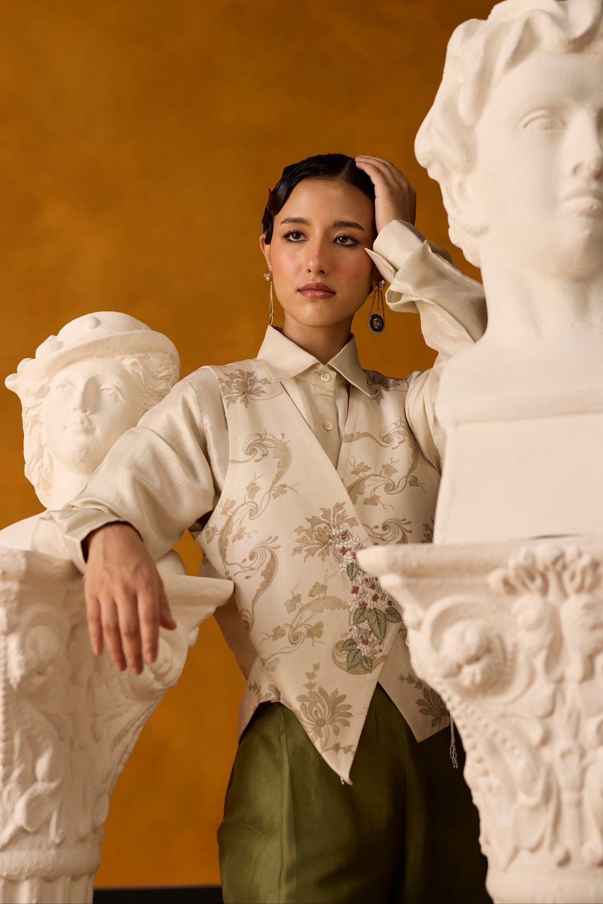 Roselle Jacket set- Off white and green