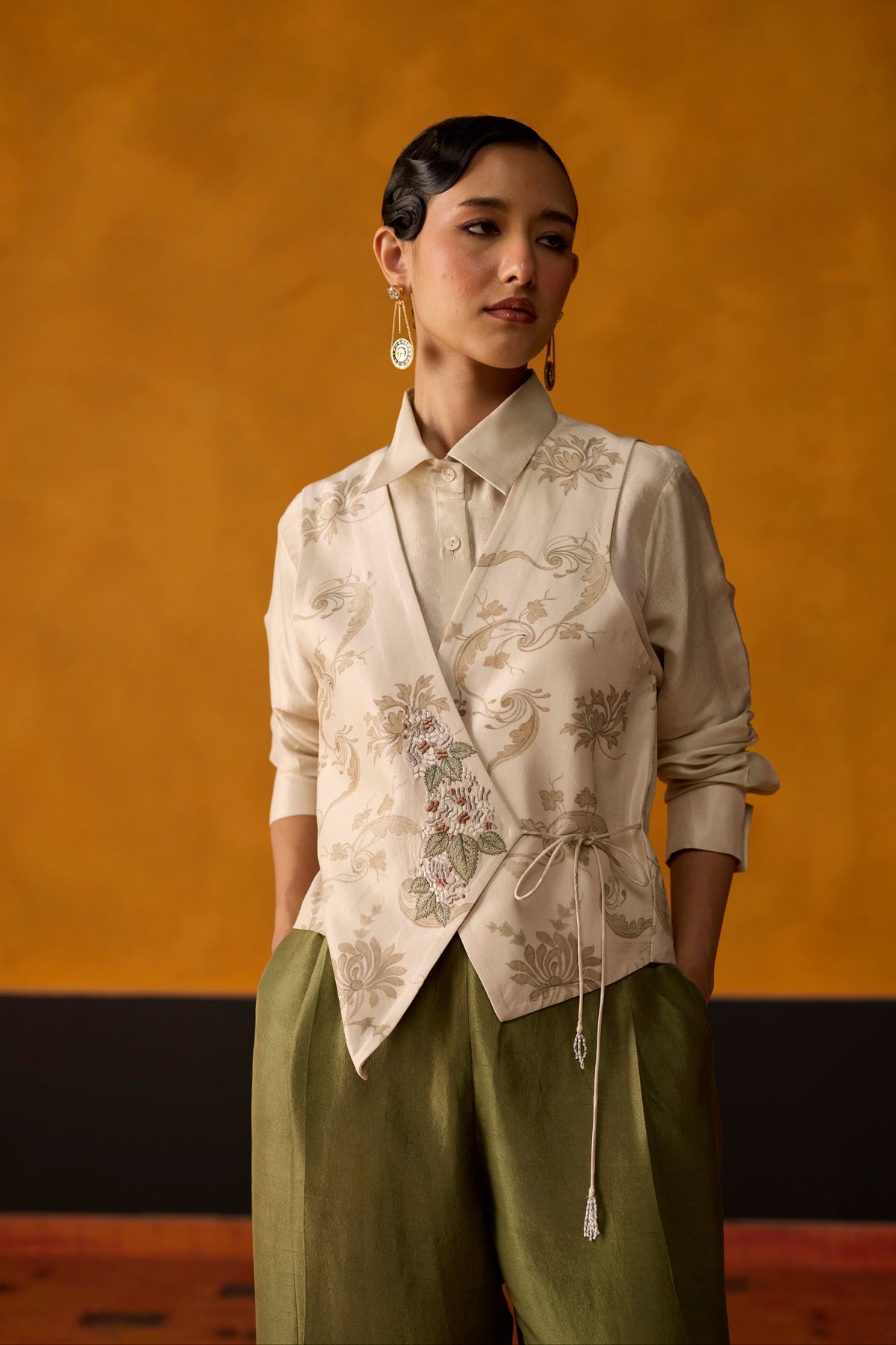Roselle Jacket set- Off white and green