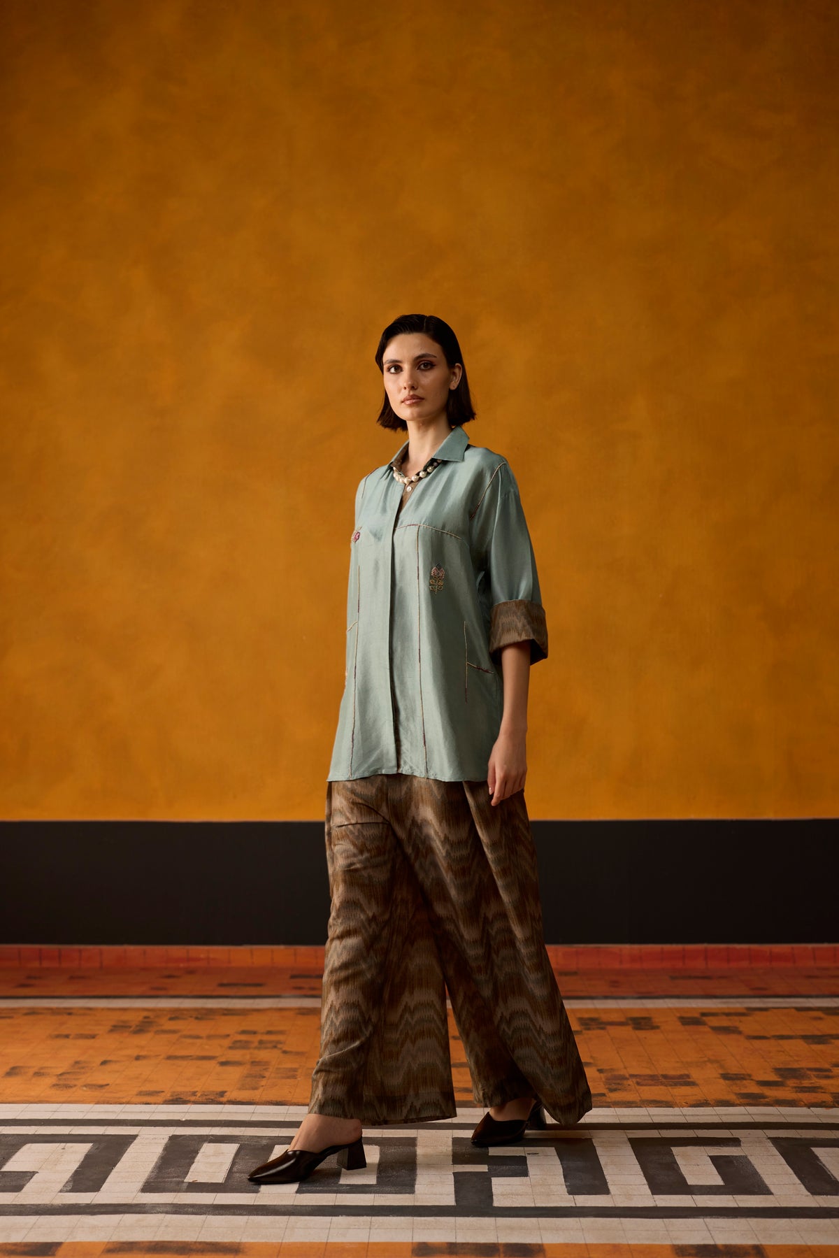 Ikkato Co-ord set- Teal and Brown