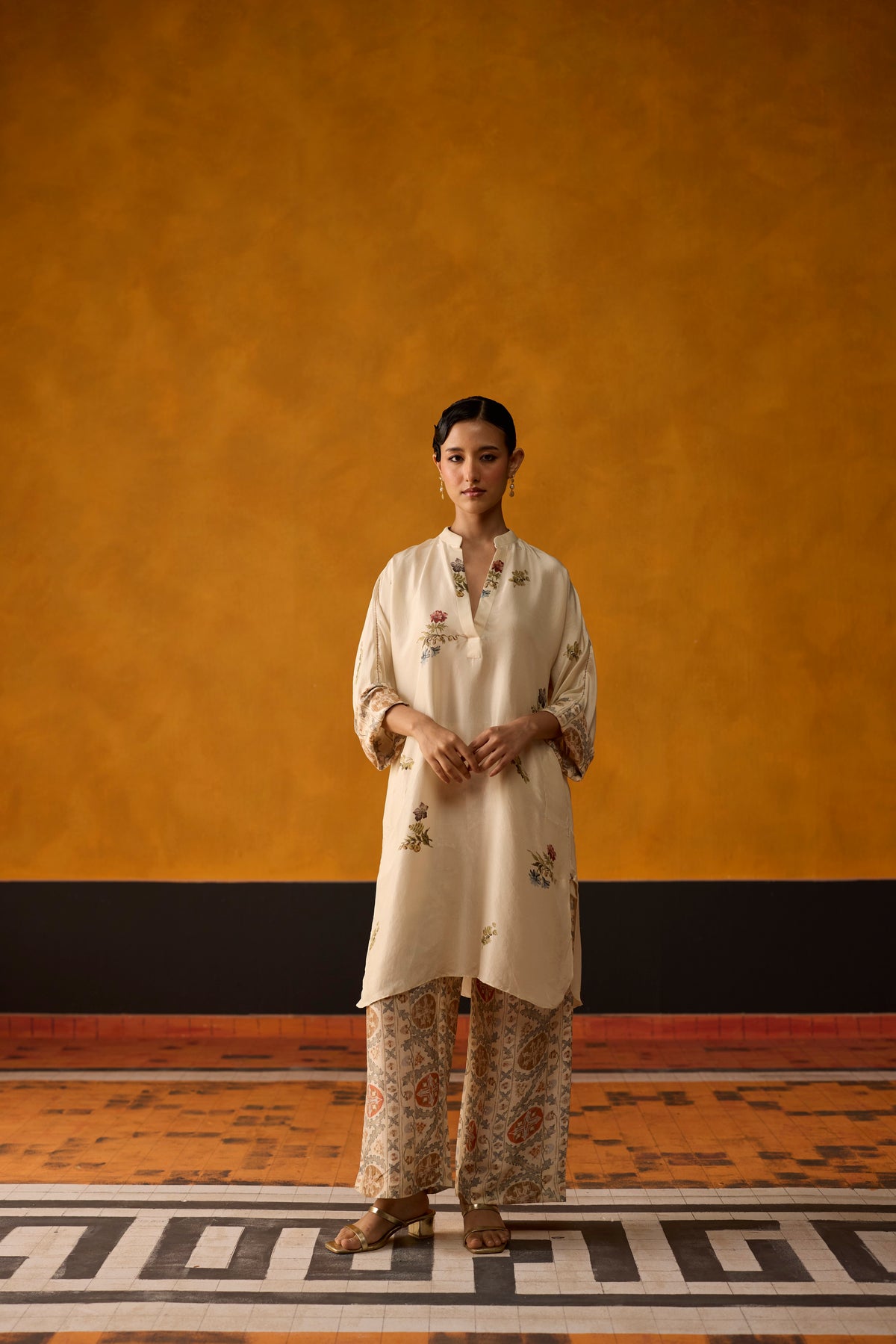 Ember Kurta set- Off white and Green