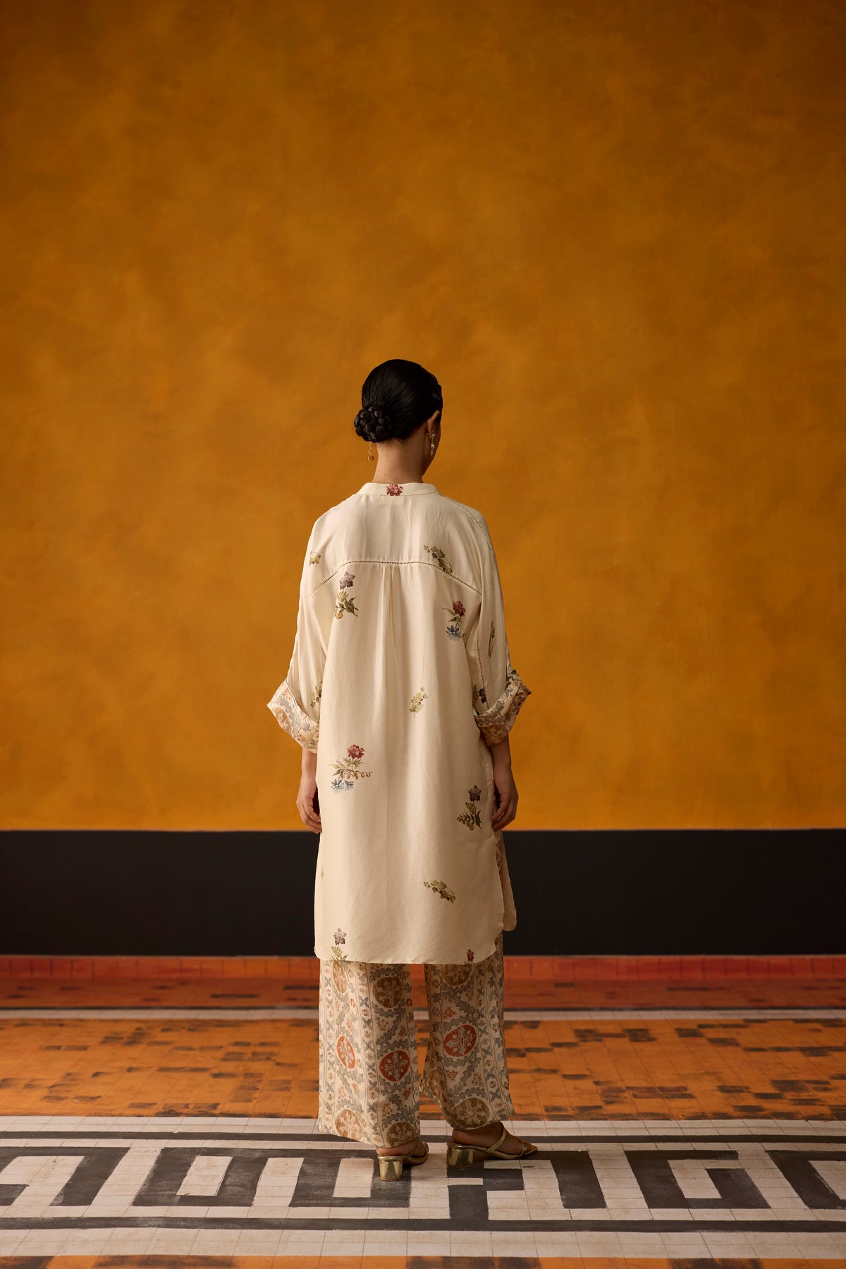 Ember Kurta set- Off white and Green