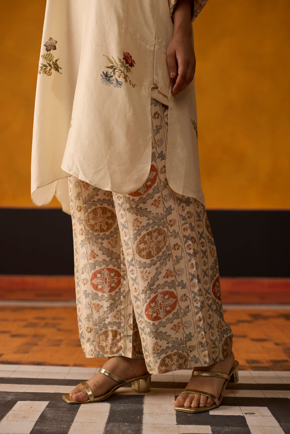 Ember Kurta set- Off white and Green