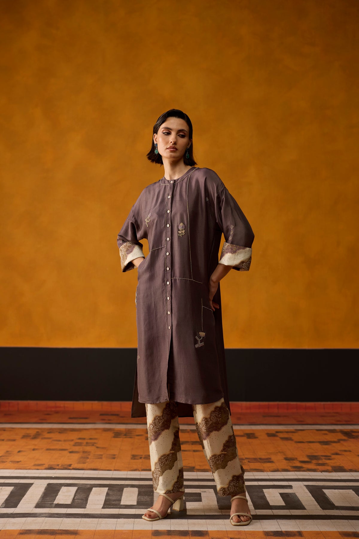 Ikkato Kurta Set- Purple and Brown