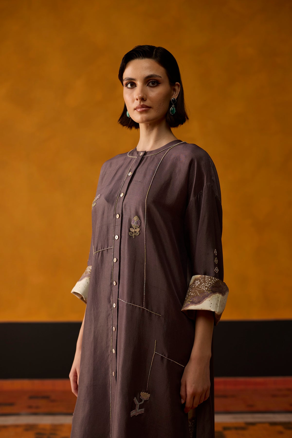Ikkato Kurta Set- Purple and Brown