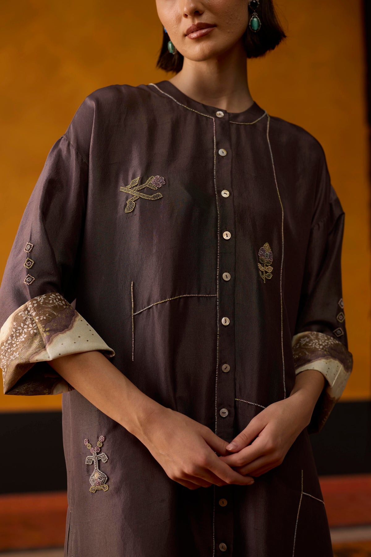 Ikkato Kurta Set- Purple and Brown