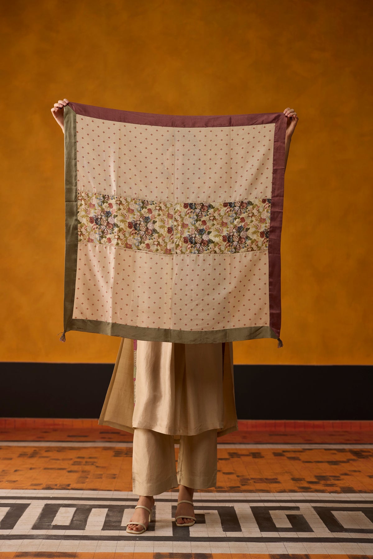 Fulard Kurta set- Beige