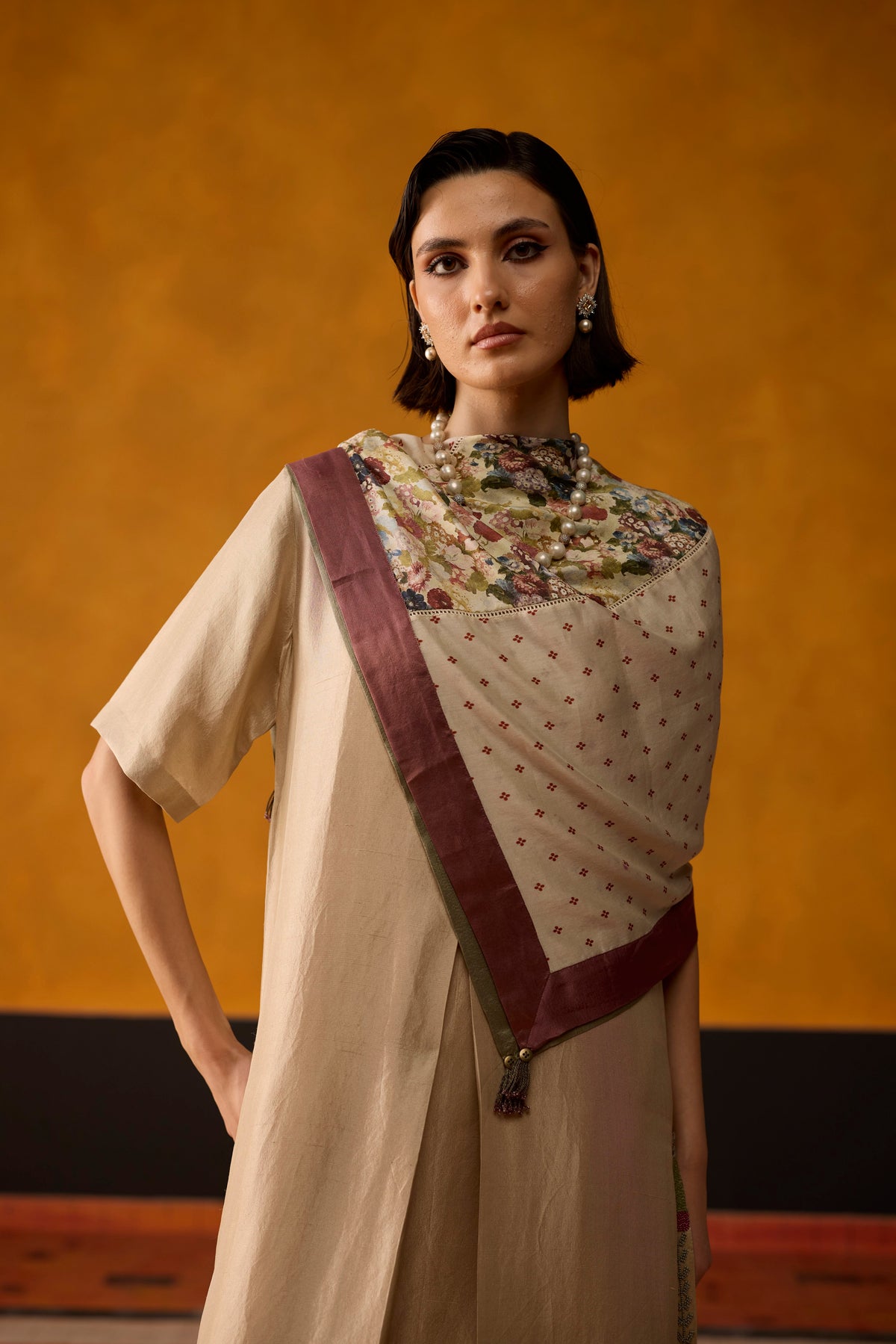 Fulard Kurta set- Beige