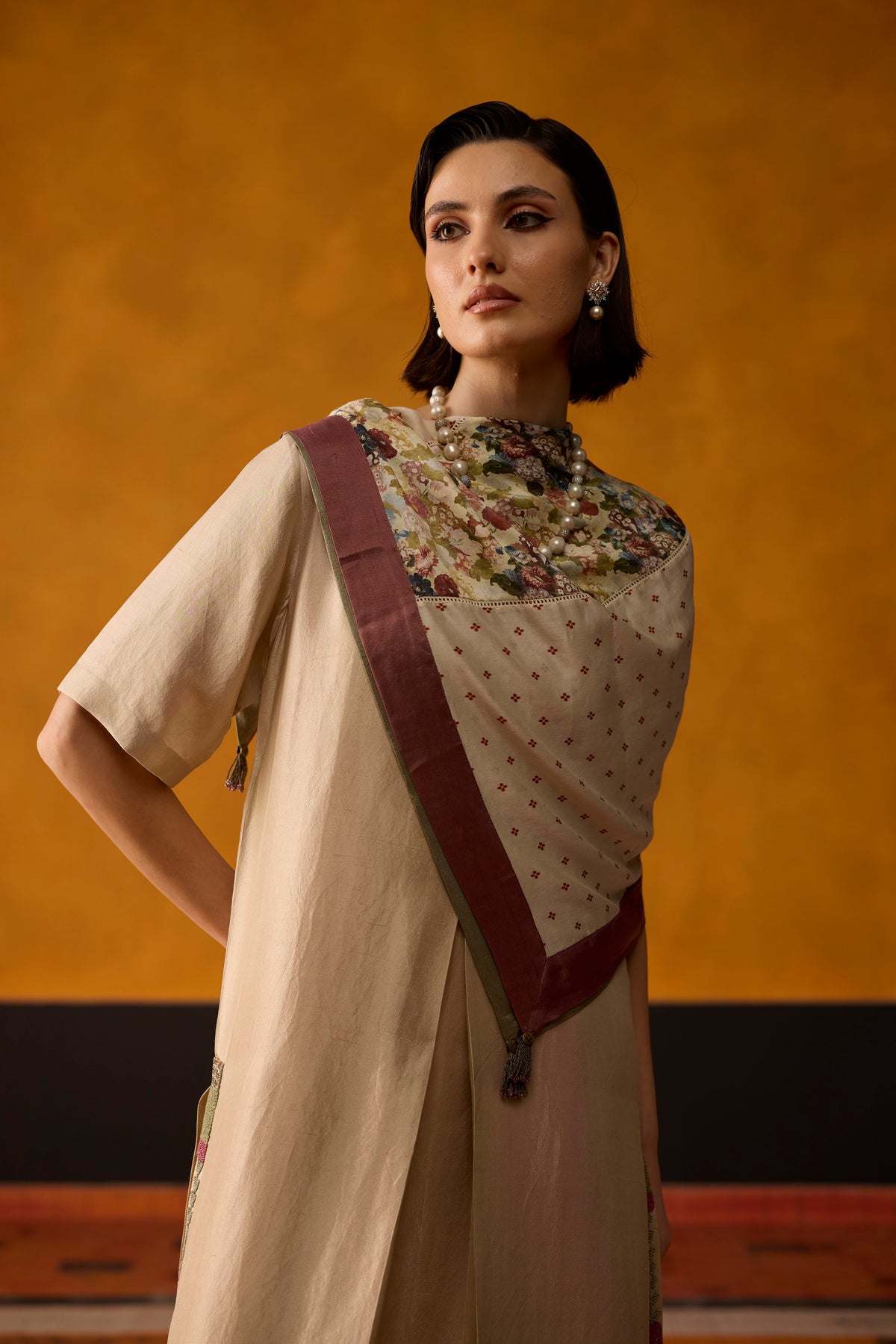 Fulard Scarf- Beige and burgundy