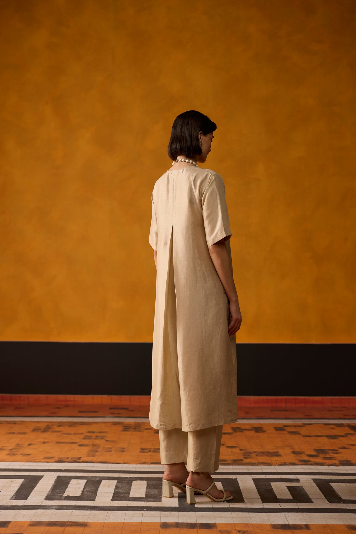 Fulard Kurta set- Beige