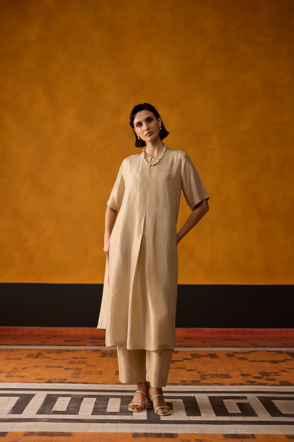 Fulard Kurta set- Beige