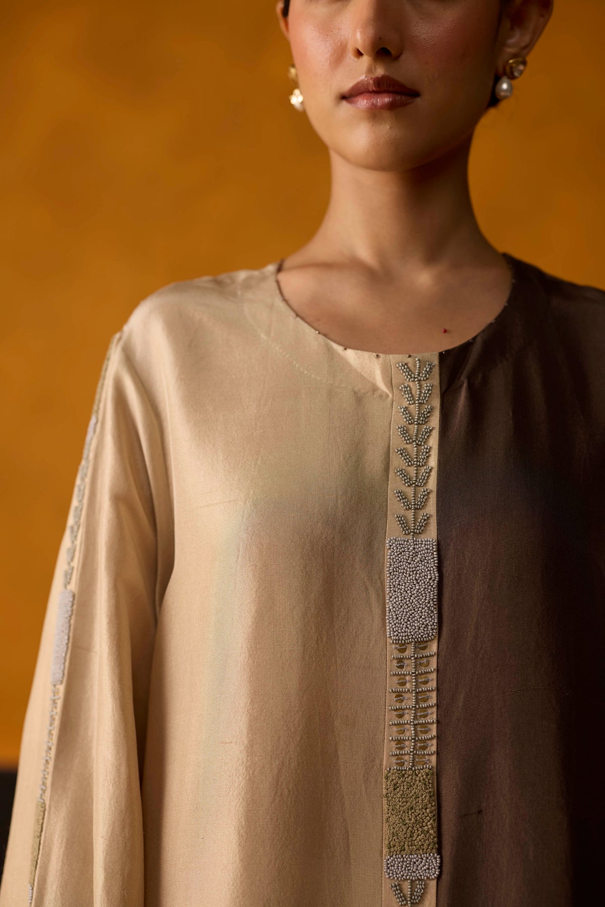 Twain Kurta Set- Beige and brown