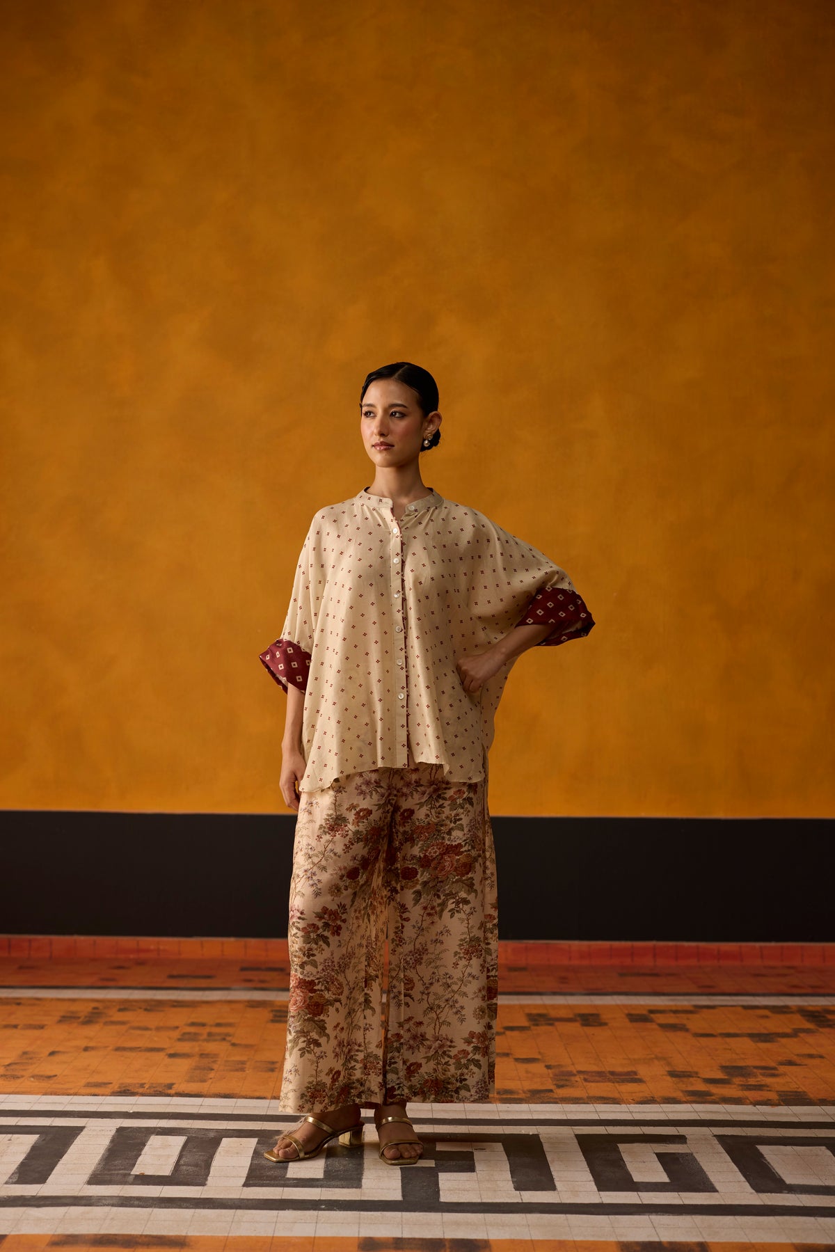 Issiki Co-ord set- Beige and Burgundy