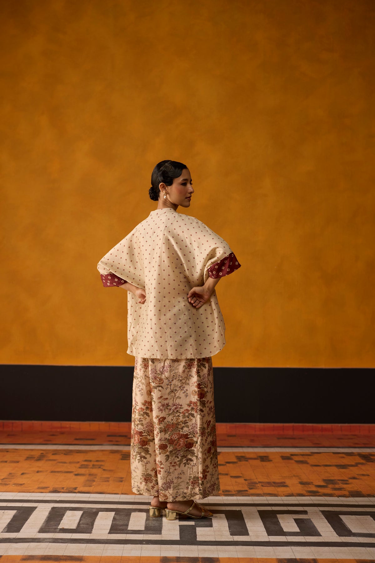 Issiki Co-ord set- Beige and Burgundy