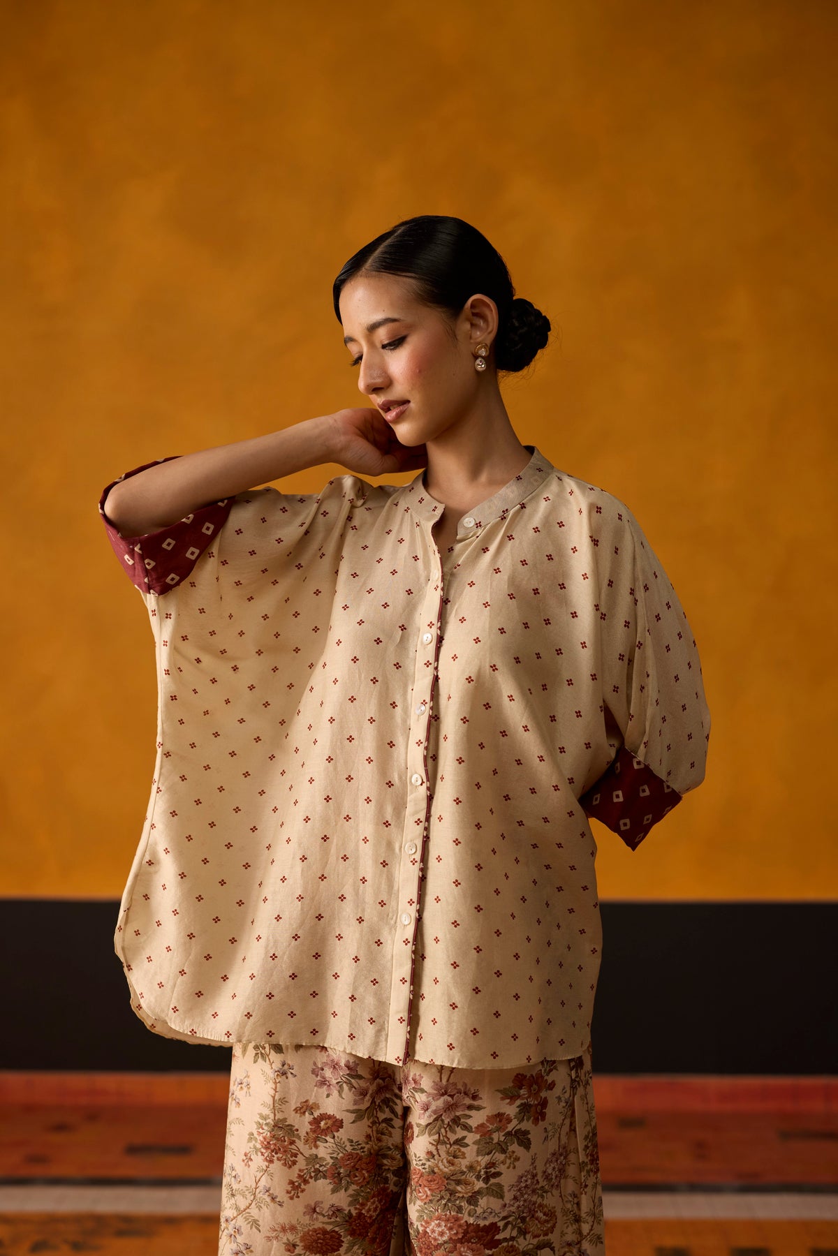 Issiki Co-ord set- Beige and Burgundy
