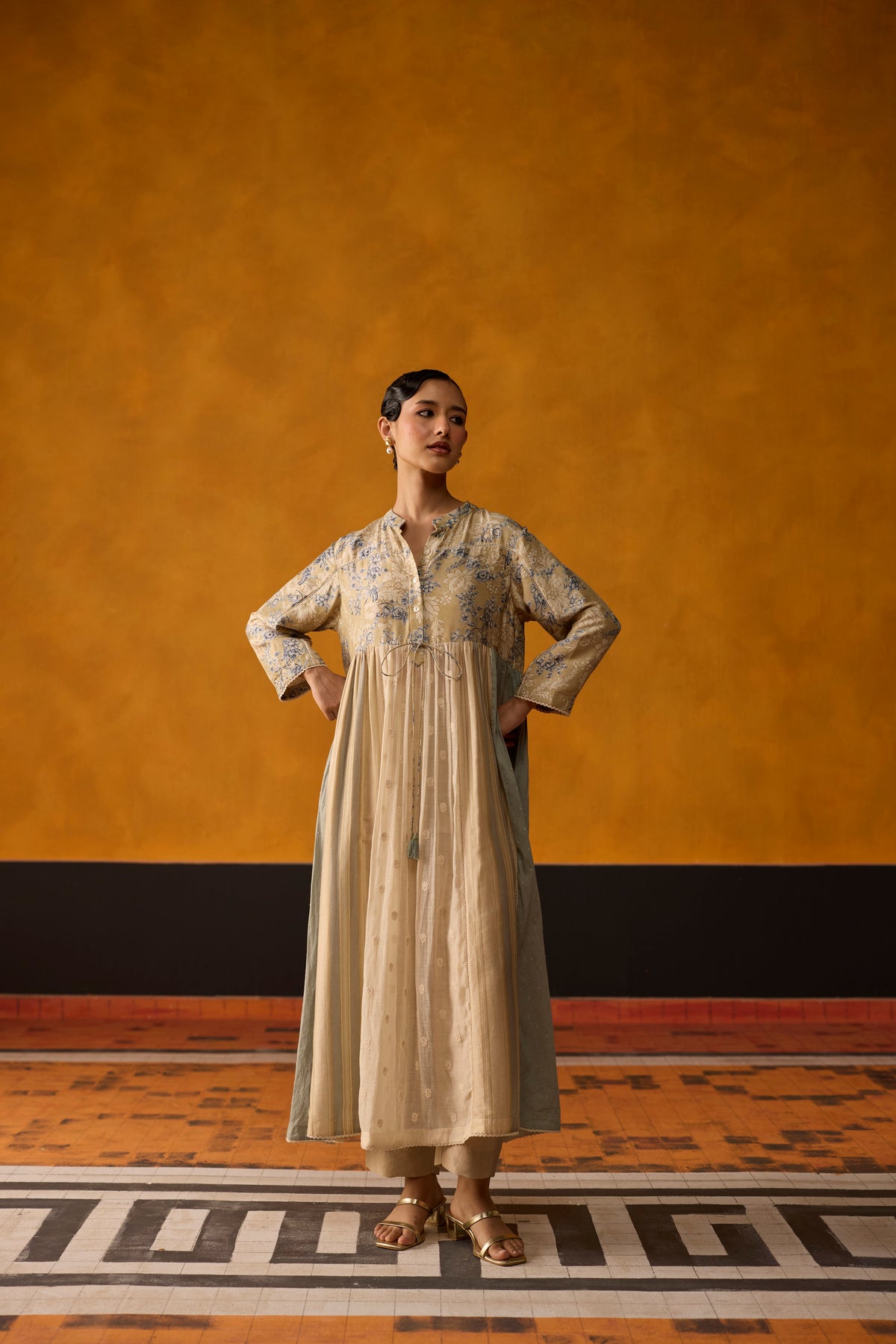 Chowa Kurta Set- Blue and Beige