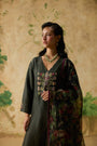 Orchid Dupatta - Charcoal Grey And Burgundy