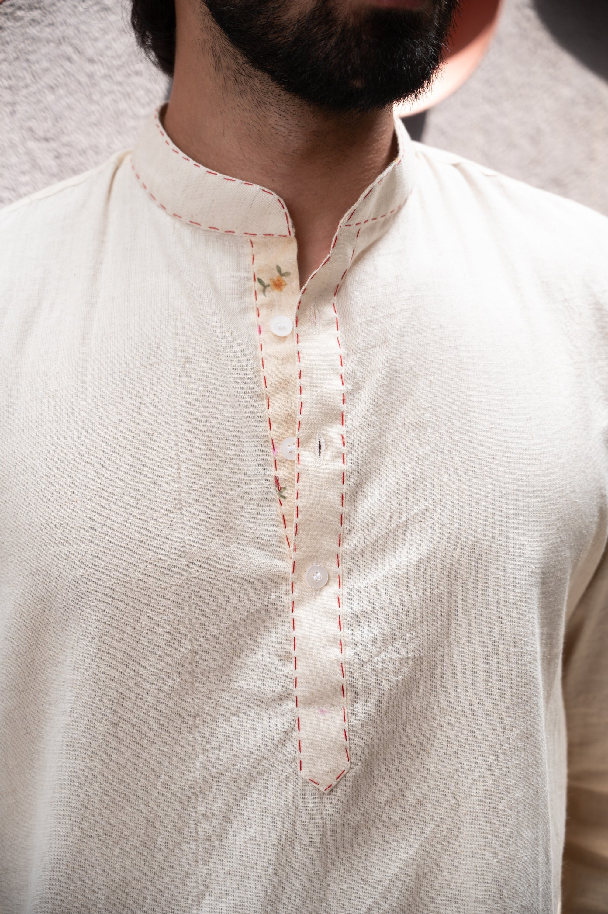 Asher Kurta Set- Ecru and Red